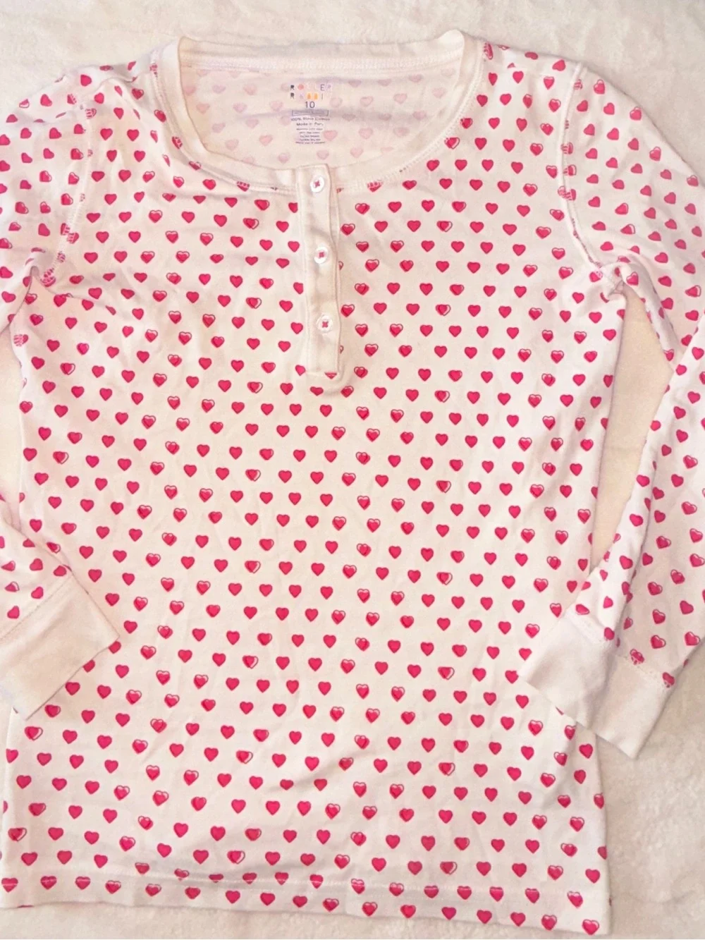 Roller Rabbit - Kids Hearts  Pink and White Long Sleeve Pajama TOP ONLY - 10